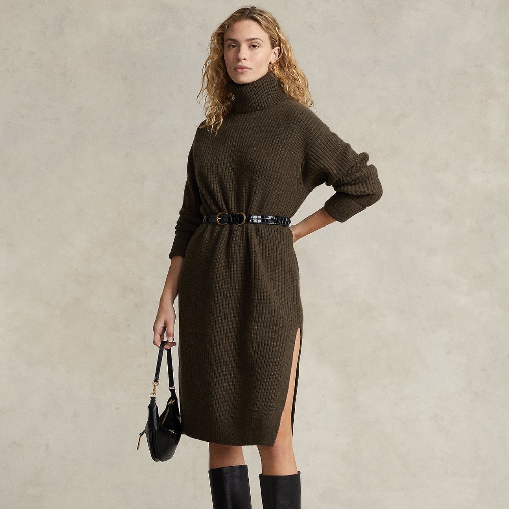 XS RALPH LAUREN RIB-KNIT WOOL-BLEND TURTLENECK DRESS